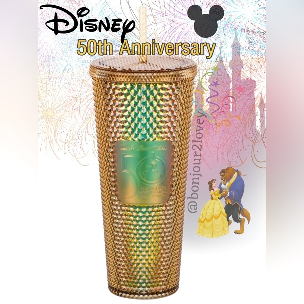 50th💫 Anniversary! Walt Disney World Golden Lmt EDT Tumblr & Straw, Starbucks